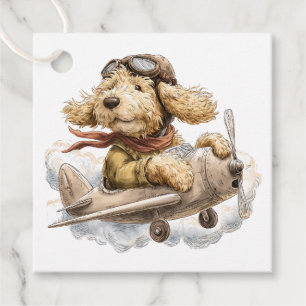 Goldendoodle Dog Pilot Aeroplane Favour Tags