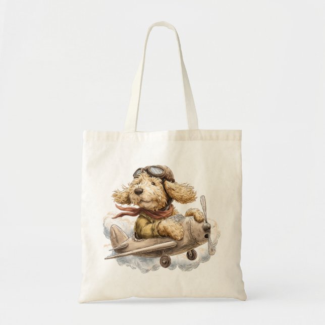 Goldendoodle Dog Pilot Aeroplane Tote Bag (Front)
