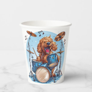 Goldendoodle Dog Playing Drums Paper Cups