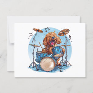 Goldendoodle Dog Playing Drums Postcard
