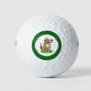 Goldendoodle Dog Playing Golf (red whmk2) Cute Fun Balls