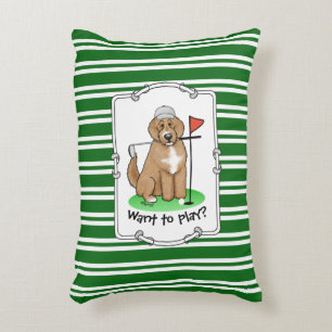 Goldendoodle Dog Playing Golf (red whmk2) Cute Fun Decorative Cushion
