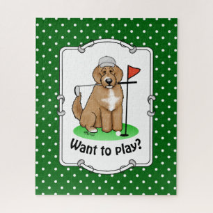 Goldendoodle Dog Playing Golf (red whmk2) Cute Fun Jigsaw Puzzle