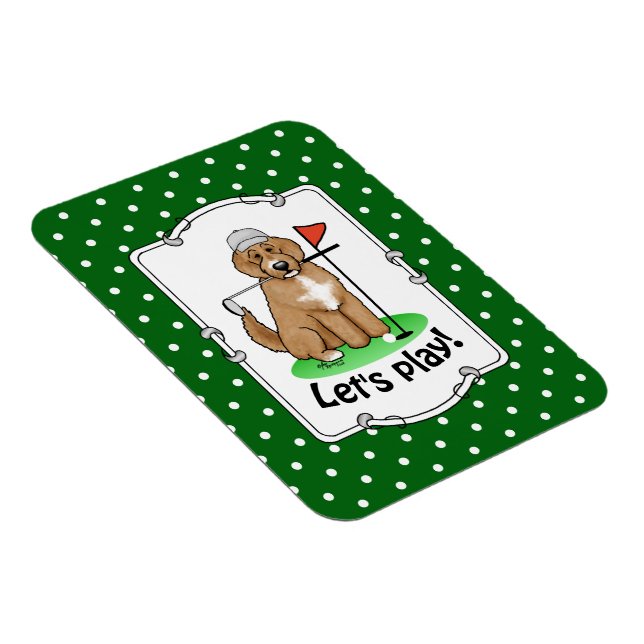 Goldendoodle Dog Playing Golf (red whmk2) Cute Fun Magnet (Right Side)
