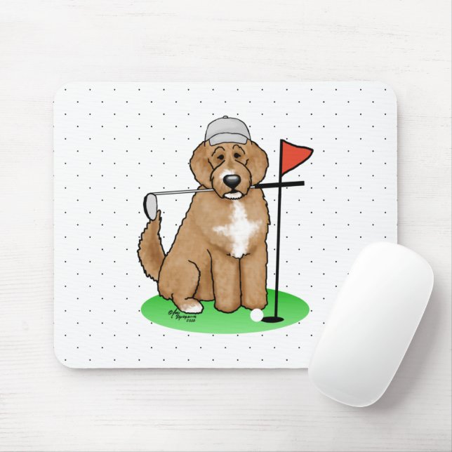 Goldendoodle Dog Playing Golf (red whmk2) Cute Fun Mouse Pad (With Mouse)