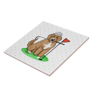 Goldendoodle Dog Playing Golf (red whmk2) Cute Fun Tile
