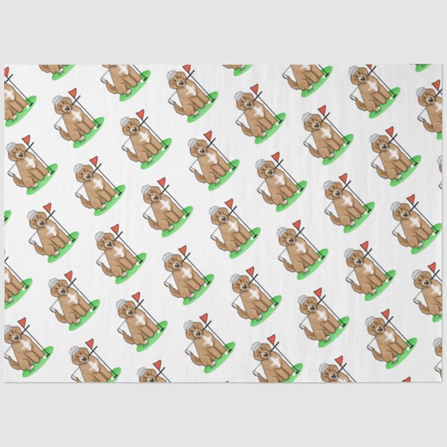 Goldendoodle Dog Playing Golf (red whmk2) Cute Fun Tissue Paper (Front)