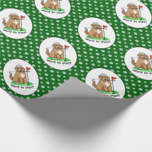 Goldendoodle Dog Playing Golf (red whmk2) Cute Fun Wrapping Paper