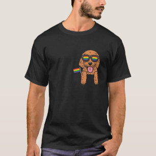 Goldendoodle Dog Pocket LGBTQ Rainbow Flag Gay Pri T-Shirt