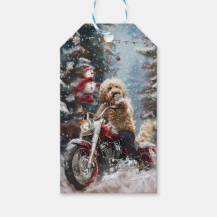 Goldendoodle Dog Riding Motorcycle Christmas Gift Tags