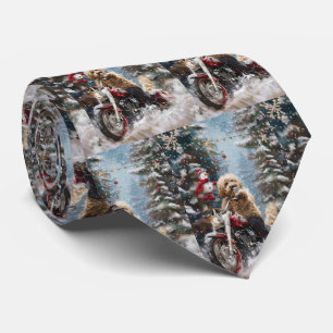 Goldendoodle Dog Riding Motorcycle Christmas Tie