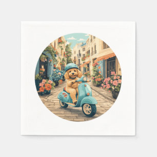 Goldendoodle Dog Riding Scooter European Streets Napkin
