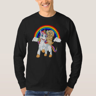 Goldendoodle Dog Riding Unicorn Rainbow Girls & Ki T-Shirt