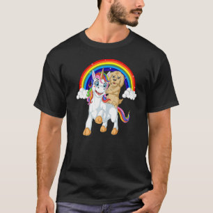 Goldendoodle Dog Riding Unicorn Rainbow Girls & Ki T-Shirt