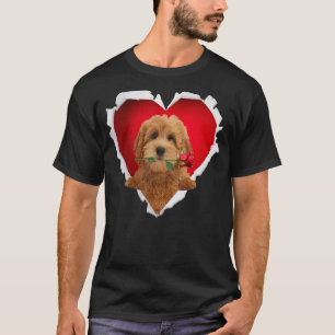 Goldendoodle Dog Rose Heart Valentines Day Couple  T-Shirt