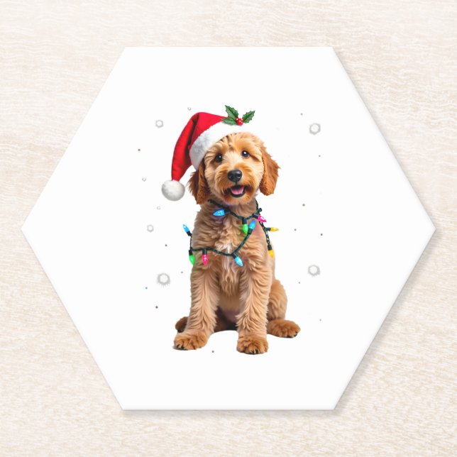 Goldendoodle Dog Tree Christmas Sweater Xmas Pet D Paper Coaster (Front)