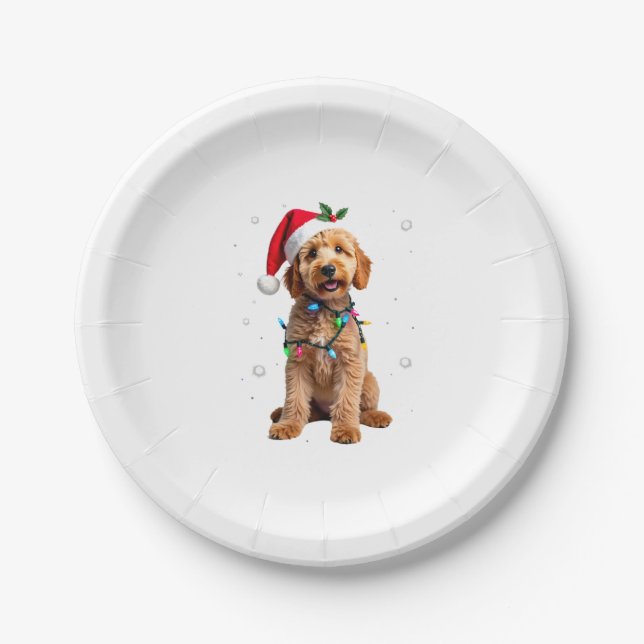 Goldendoodle Dog Tree Christmas Sweater Xmas Pet D Paper Plate (Front)