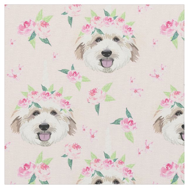 goldendoodle dog unicorn flower crown fabric (Close Up)