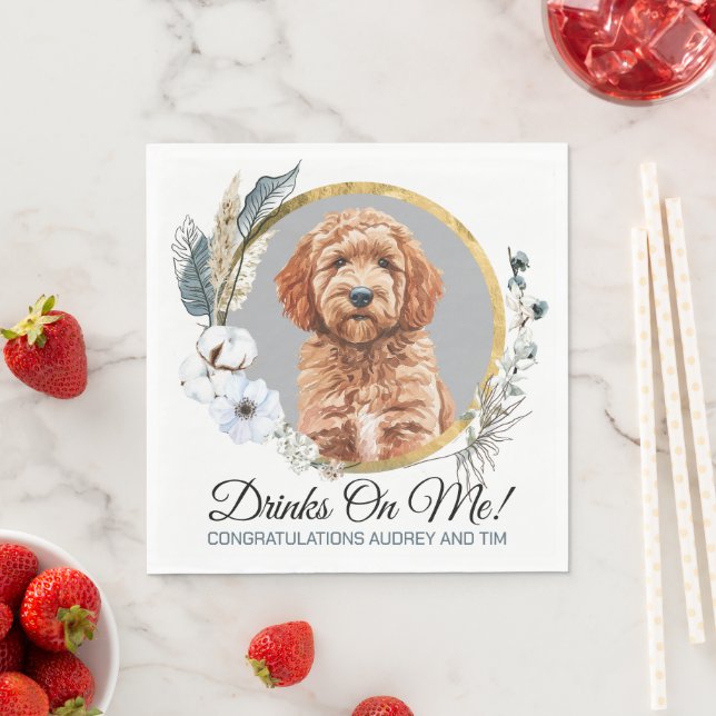 Goldendoodle Dog Wedding Napkins with Dog Photo (Insitu)