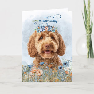 Goldendoodle Dog Wildflowers Mother's Day Holiday Card
