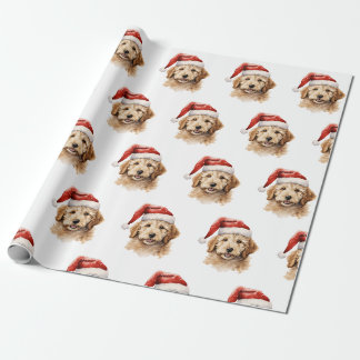 Goldendoodle Dog with Santa Hat Wrapping Paper