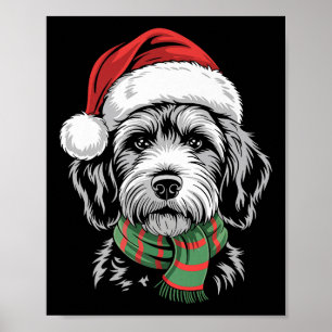 Goldendoodle Dog Xmas Santa Hat Scarf Christmas Co Poster
