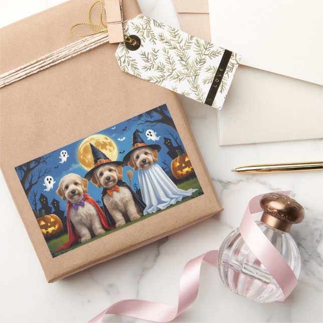 Goldendoodle Dogs Pumpkin Halloween Funny Rectangular Sticker (Gifting)