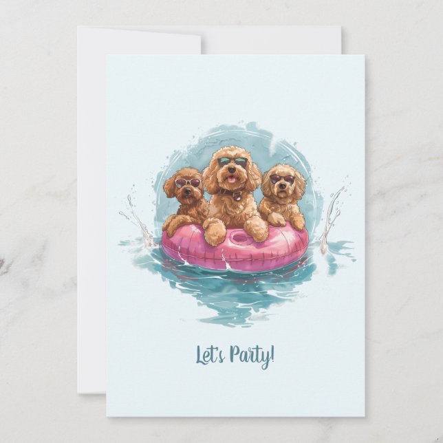 Goldendoodle Dogs Summer Pineapple Pool Float Invitation (Front)