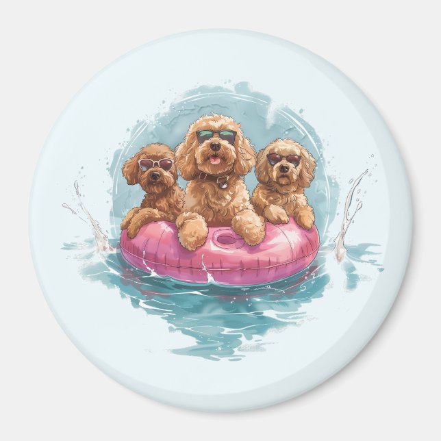 Goldendoodle Dogs Summer Pineapple Pool Float Magnet (Front)