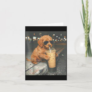 Goldendoodle drinking iced coffee funny dog memeGo Card