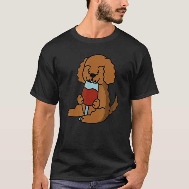 Goldendoodle Drinking Wine Dog T-Shirt (Front)