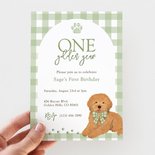 Goldendoodle First Birthday Party Green  Invitation (Creator Uploaded)