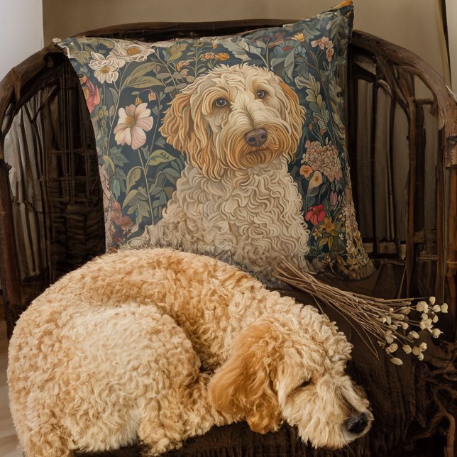 Goldendoodle Garden Tapestry Birthday Party Cushion (Creator Uploaded)