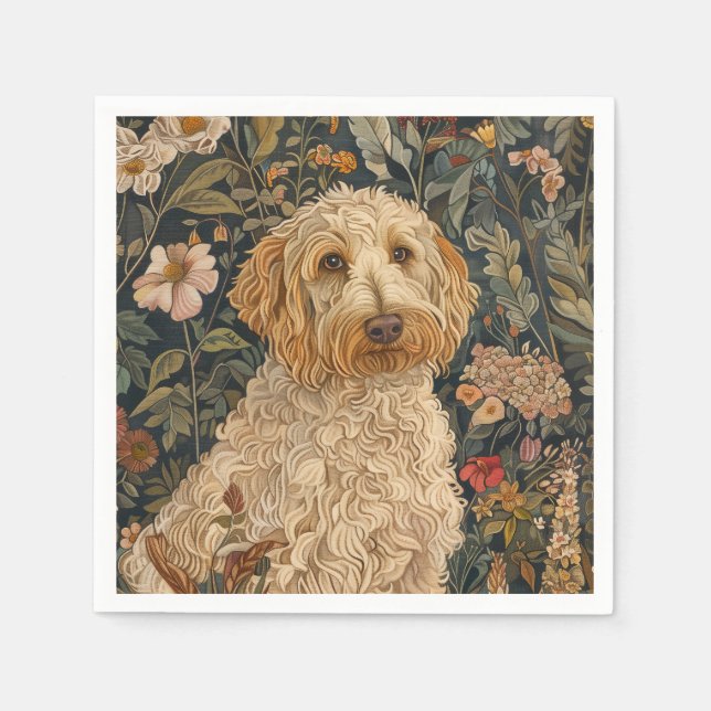 Goldendoodle Garden Tapestry Birthday Party Napkin (Front)