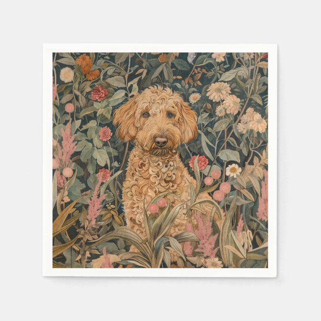 Goldendoodle Garden Tapestry Birthday Party Napkin (Front)