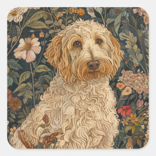 Goldendoodle Garden Tapestry Birthday Party Square Sticker