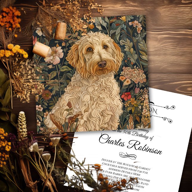 Goldendoodle Garden Tapestry Birthday Party Thank You Card (Creator Uploaded)