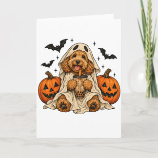 Goldendoodle Ghost Boba Cute Halloween Dog Humour Card