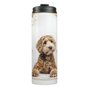Goldendoodle Golden Background Photo Collage Thermal Tumbler