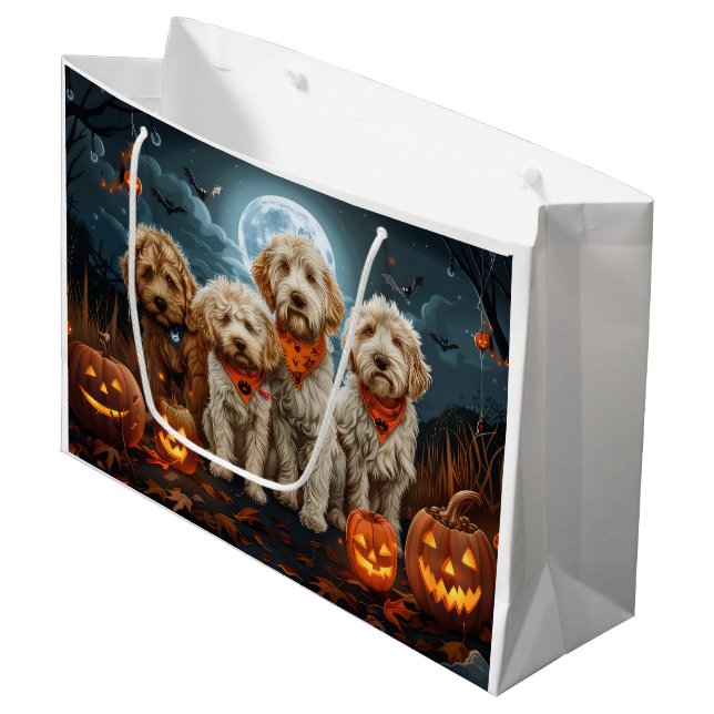 Goldendoodle Halloween Spooky  Large Gift Bag (Front Angled)