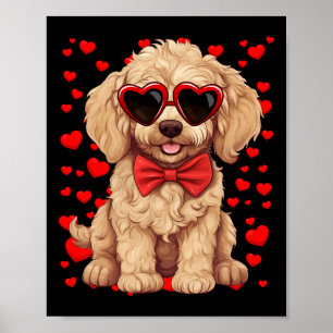 Goldendoodle Heart Sungles Bow Tie Valentine's Day Poster