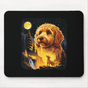 Goldendoodle Howling Moon Vintage Funny Artwork Mouse Pad