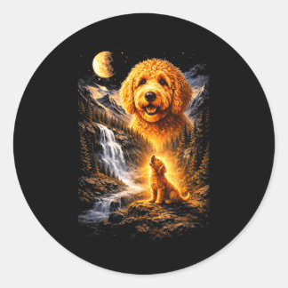 Goldendoodle Howling To The Moon Vintage 90s Funny Classic Round Sticker