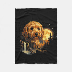Goldendoodle Howling to The Moon Vintage Funny Fleece Blanket