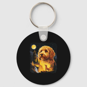 Goldendoodle Howling To The Moon Vintage Funny Gol Key Ring