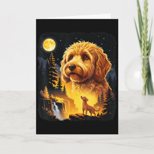 Goldendoodle howling to the moon vintage funnyGold Card
