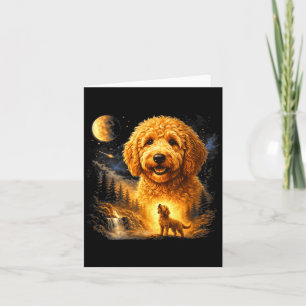 Goldendoodle howling to the moon vintage mystical card