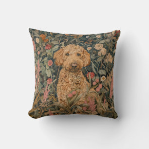 Goldendoodle in a William Morris Style Garden Cushion