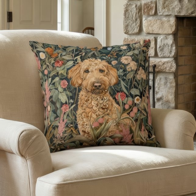 Goldendoodle in a William Morris Style Garden Cushion (Creator Uploaded)
