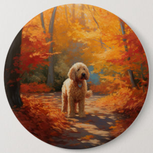 Goldendoodle in Autumn Leaves Fall Inspire 6 Cm Round Badge